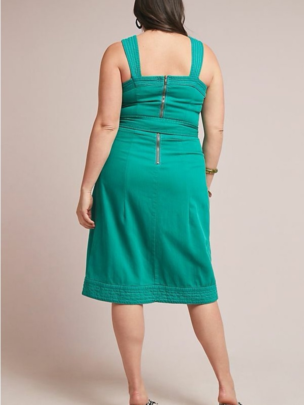 Anthropologie Maeve Elizabeth Button Front Midi Dress Green Belted US 14 - Picture 7 of 13
